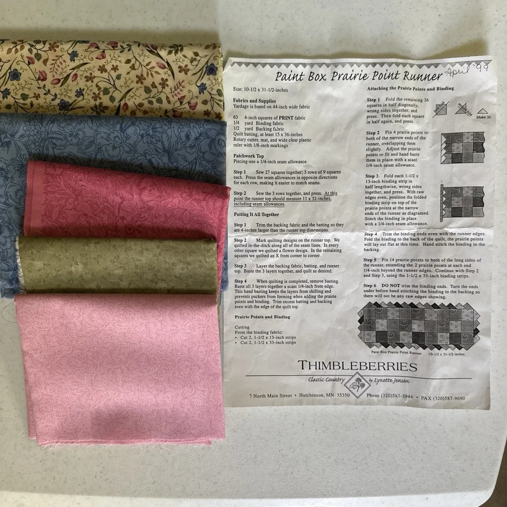 Thimbleberries Paint Box Prairie Point Runner Quilt Pattern & Fabric Kit '99 OOP